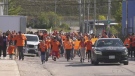 People in Timmins march on National Day for Truth and Reconciliation. Sept. 30/22 (Sergio Arangio/CTV Northern Ontario)