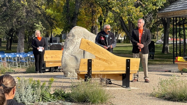 Lieutenant Governor Russ Mirasty hosted an event for the National Day for Truth and Reconciliation at the Residential School Memorial on the grounds of Government House. (Brianne Foley/CTV News)