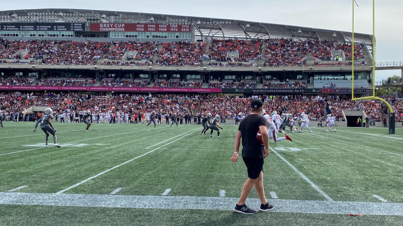 The University of Ottawa Gee-Gees and the Carleton Ravens meet in the 53rd Panda Game at a sold out TD Place. (Natalie van Rooy/CTV News Ottawa) 