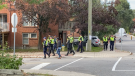Ottawa police officers patrol Sandy Hill on Saturday, keeping an eye on Panda Game festivities. (Natalie van Rooy/CTV News Ottawa)