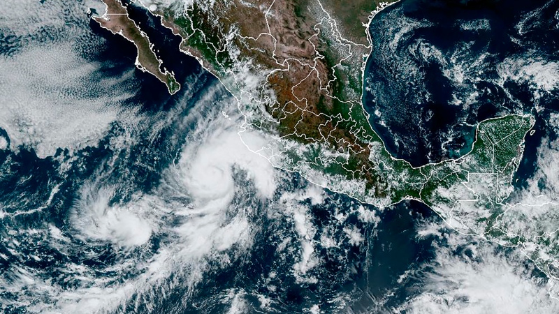 This satellite image taken at 20:20 UTC and provided by NOAA shows Tropical Storm Orlene on Oct. 1, 2022. Orlene grew to hurricane strength Saturday and is heading for an expected landfall early next week on Mexico's northwestern Pacific coast. (NOAA via AP)