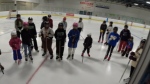 Exchange students play ringette for first time