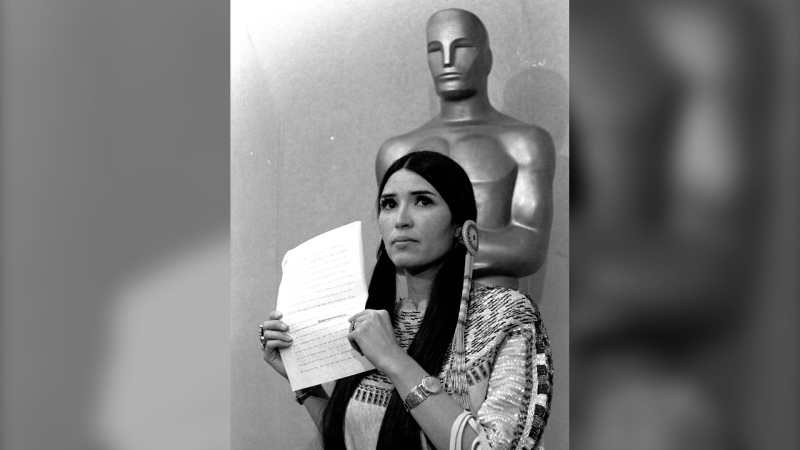 Sacheen Littlefeather at the Academy Awards ceremony in Los Angeles, on March 27, 1973. (AP)