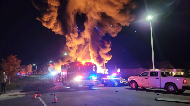 A fire in Belleville, Ont. on Sunday Oct. 2, 2022 is seen in this image. (Source: Quinte Dispatch)