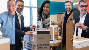 Francois Legault (CAQ) voted early, and Paul St-Pierre Plamondon (PQ), Dominique Anglad (PLQ), Gabriel Nadeau-Dubois (QS) and Eric Duhaime (CPQ) voted on election day in the 43rd general provincial election in Quebec. THE CANADIAN PRESS/Graham Hughes, Ryan Remiorz, Evan Buhler, Jacques Boissinot