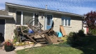 The porch of this Guelph home was destroyed on Oct. 3, 2022 after a car smashed into it. (Dan Lauckner/CTV Kitchener)