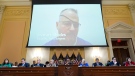 A video showing Stewart Rhodes speaking during an interview with the Jan. 6 Committee is shown at the House select committee investigating the Jan. 6 attack on the U.S. Capitol, hearing June 9, 2022, on Capitol Hill in Washington. (AP Photo/Andrew Harnik, File)