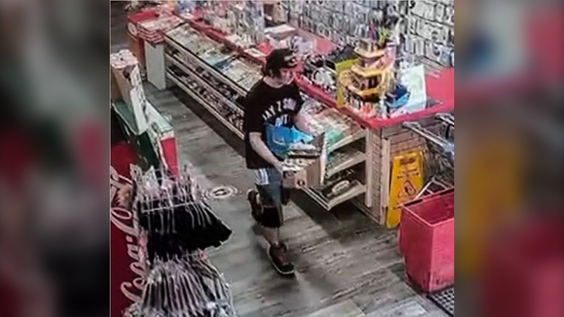 RCMP and Crime Stoppers are asking for the public's help in identifying a man who stole $600 of playing cards from a business in Emerald Park. (Courtesy: Crime Stoppers)