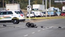 This photo shows the aftermath of a serious collision involving a motorcycle in Richmond, B.C. on Oct.3, 2022.