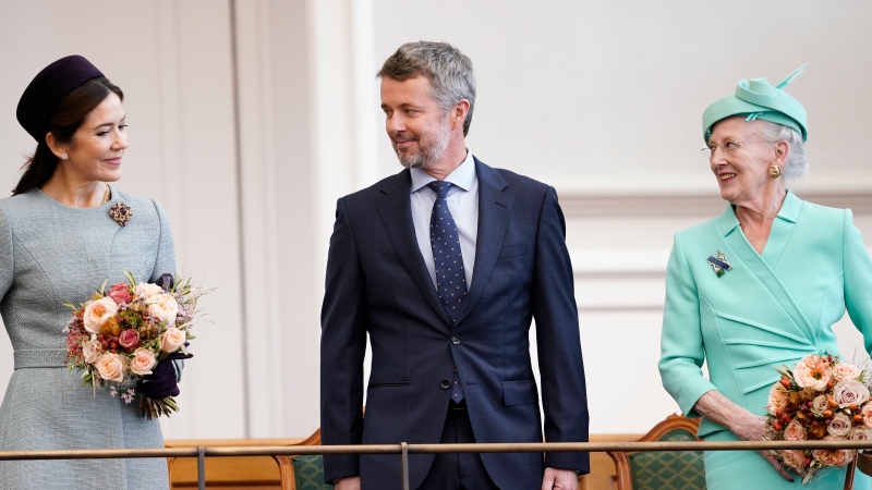 Danish Crown Princess Mary, Crown Prince Frederik and Queen Margrethe arrive on the occasion of the opening of the Danish Parliament "Folketinget" at Christiansborg Castle in Copenhagen, Denmark, Tuesday Oct. 4, 2022. (Ida Marie Odgaard/Ritzau Scanpix via AP)