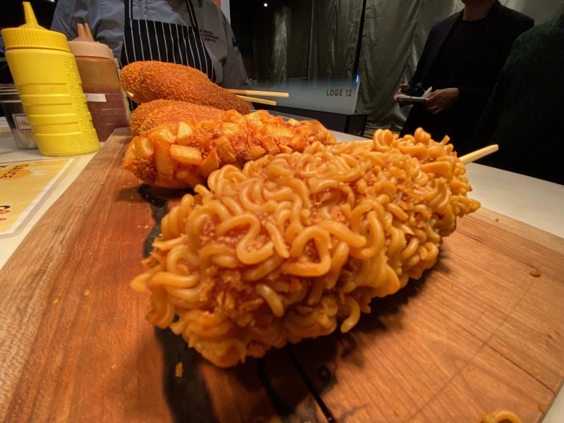 A few of the South Korean rice dogs diners can get at one of Scotiabank Arena's newest concession stands. (Sean Leathong/CTV News Toronto)