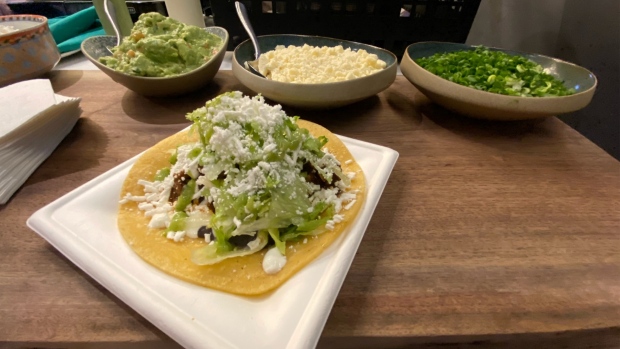 A taco from Tecolote, one of the new Scotiabank Arena concession stands. (Sean Leathong/CTV News Toronto)