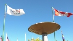 The Olympic cauldron and flags at WinSport on Oct. 4, the day Alberta's minister of culture confirmed a group is exploring a potential Olympic bid.