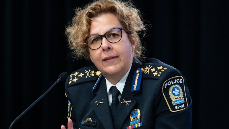 Interim Montreal Police Chief Sophie Roy speaks during a news conference in Montreal, Saturday, August 27, 2022, where she outlined plans to tackle gun violence in Montreal. THE CANADIAN PRESS/Graham Hughes