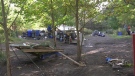 A homeless encampment is seen near London, Ont.'s Evergreen Park on Oct. 4, 2022. (Gerry Dewan/CTV News London)