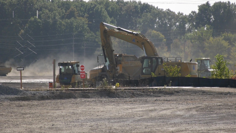Construction work is ongoing at the future site of the NextStar EV battery plan in Windsor, Ont. on Oct. 4, 2022. (Rich Garton/CTV Windsor News)