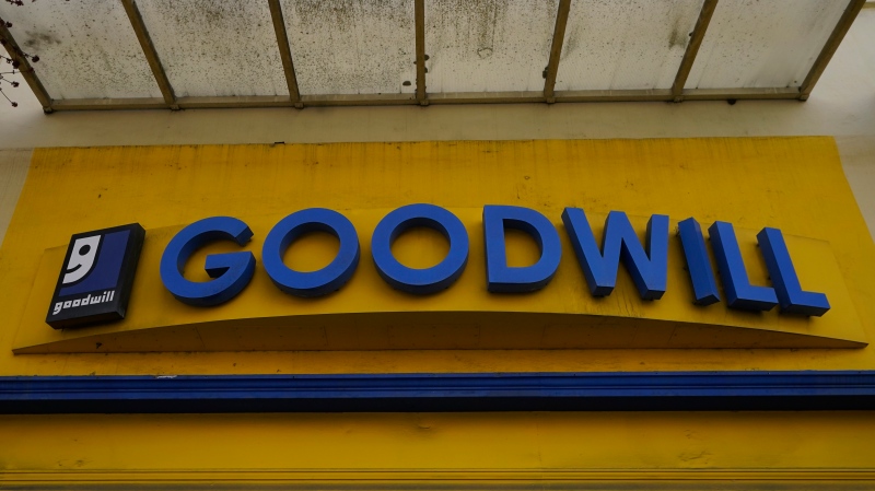 FILE - A Goodwill store sign is shown in Berkeley, Calif., Tuesday, March 9, 2021. Goodwill Industries International Inc., the 120 year-old non-profit organization that operates 3,300 stores in the U.S., and Canada, has launched an online business, as part of a newly incorporated recommerce venture called GoodwillFinds. (AP Photo/Jeff Chiu, File)