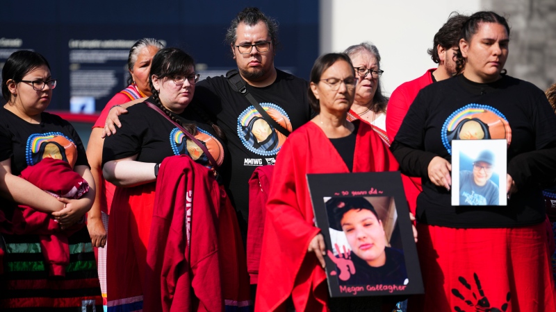 People gather on Parliament Hill for the National Day of Awareness for Murdered and Missing Indigenous Women & Girls in Ottawa on Tuesday, Oct. 4, 2022. THE CANADIAN PRESS/Sean Kilpatrick 