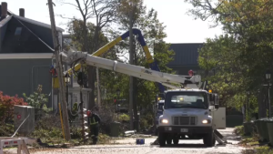 Power crews are pictured working in P.E.I. on Oct. 4, 2022.
