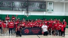 Sixty youth from James Smith Cree Nation participate in Toronto Raptors basketball clinic at Merlis Belsher Place in Saskatoon.