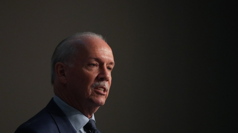 B.C. Premier John Horgan addresses the Union of B.C. Municipalities Convention, in Whistler, B.C., on Friday, Sept. 16, 2022. The premier is travelling to San Francisco for a series of climate-focused meetings with leaders from U.S. West Coast states. THE CANADIAN PRESS/Darryl Dyck
