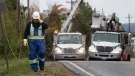 Power crews work to fix power lines near Lower Barneys River in Pictou County, N.S. on Wednesday, September 28, 2022 following significant damage brought by post-tropical storm Fiona. (THE CANADIAN PRESS/Darren Calabrese)