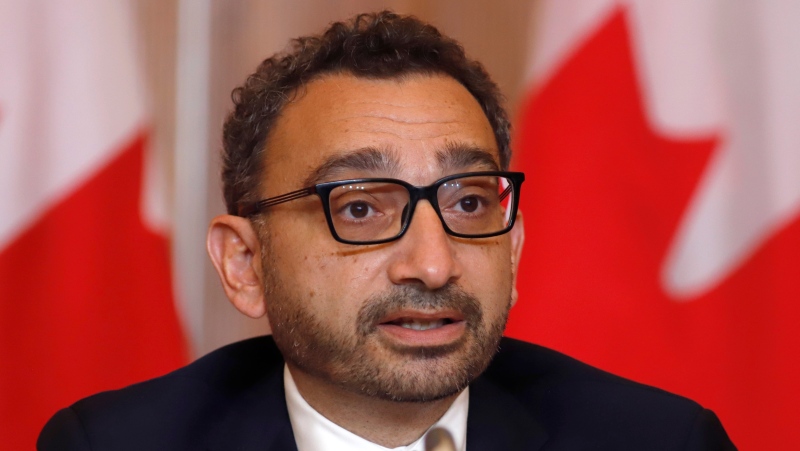 FILE - Transport Minister Omar Alghabra makes an announcement on ending vaccine mandates for domestic travellers, transportation workers, and federal employees, in Ottawa on Tuesday, June 14, 2022. THE CANADIAN PRESS/ Patrick Doyle