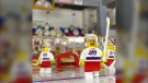 A closeup of Scott Templeton's Winnipeg Arena Lego design, showing a member of the Jets. (Image source: Scott Templeton)