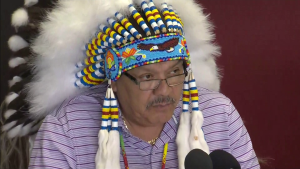 Cornell McLean, the deputy Grand Chief of the Assembly of Manitoba Chiefs, speaks at a news conference announcing a $1 billion class action lawsuit against the Manitoba government and the Attorney General of Canada over the child welfare system.