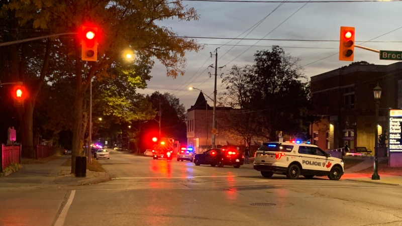 Police cars block off scene of arson incident in Windsor, Ont. on Wednesday, Oct. 5, 2022. (Taylor Choma/CTV News Windsor)