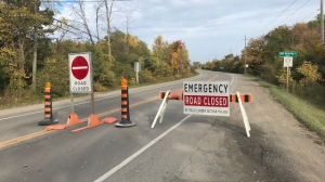 A closed road in North Dumfries due to a fatal collision. (Dave Pettitt/CTV News Kitchener)