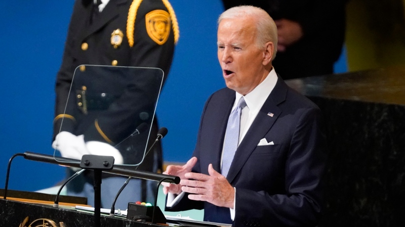 President Joe Biden addresses the 77th session of the United Nations General Assembly on Sept. 21, 2022, at the U.N. headquarters.Â How will the US, Europe respond if Vladimir Putin seeks to escalate his way out of a bad situation on Ukraine battlefields. To start with, by doubling down on the tactics that helped put Russia in a corner: more sanctions and isolation for Moscow, more arms for Ukraine. Biden promises a response if Russia uses nuclear weapons. But Western leaders show no signs of matching Vladimir Putin's renewed nuclear threats with potentially escalatory nuclear bluster of their own. (AP Photo/Evan Vucci)