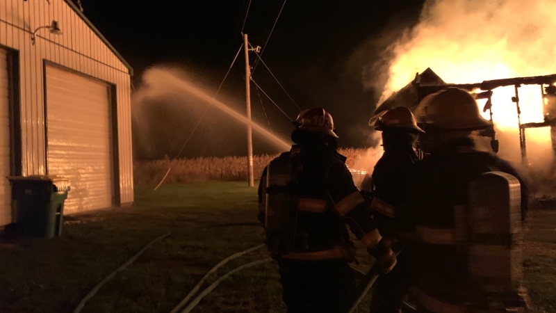 Fire crews battle a blaze near Wardsville on Oct. 7, 2022. (Source: Southwest Middlesex Fire/Twitter)