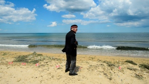 Veteran of the Second World War Roy Hare stands and looks out from Juno Beach following the D-Day 75th Anniversary Canadian National Commemorative Ceremony at Juno Beach in Courseulles-Sur-Mer, France on Thursday, June 6, 2019. THE CANADIAN PRESS/Sean Kilpatrick