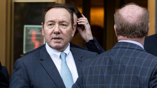 Actor Kevin Spacey leaves court following the day's proceedings in a civil trial, Thursday, Oct 6, 2022, in New York, accusing him of sexually abusing a 14-year-old actor in the 1980s when he was 26. (AP Photo/Yuki Iwamura)