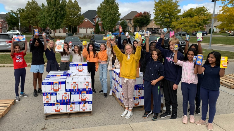St. Catherine of Sienna Catholic Elementary School held a food drive in London, Ont. on Friday, Oct. 7, 2022. (Bryan Bicknell/CTV News London)
