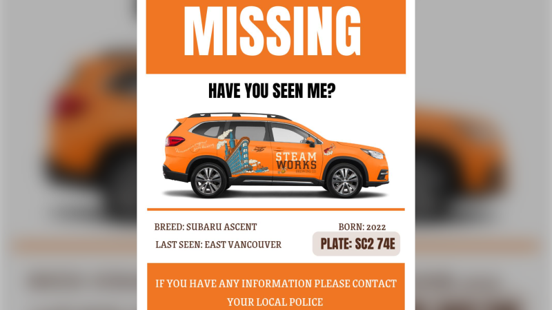 Steamworks says its beer delivery vehicle was stolen in East Vancouver on Oct. 1 or 2. (Steamworks Beer/Facebook)