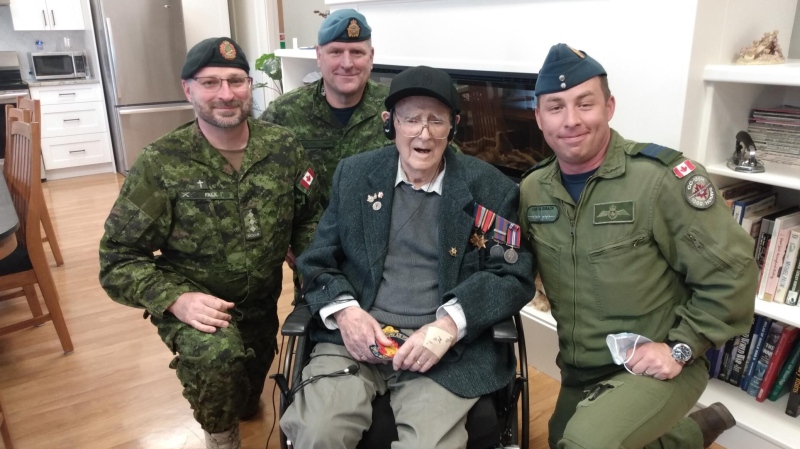 Veteran Warren Smith celebrates 100th birthday with members of the Royal Canadian Air Force Squadron 435.