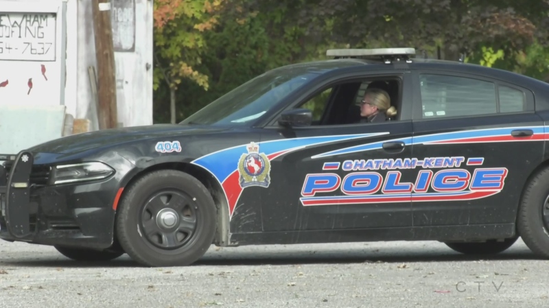A police officer in Chatham-Kent is seen waiting in a cruiser in this file photo.