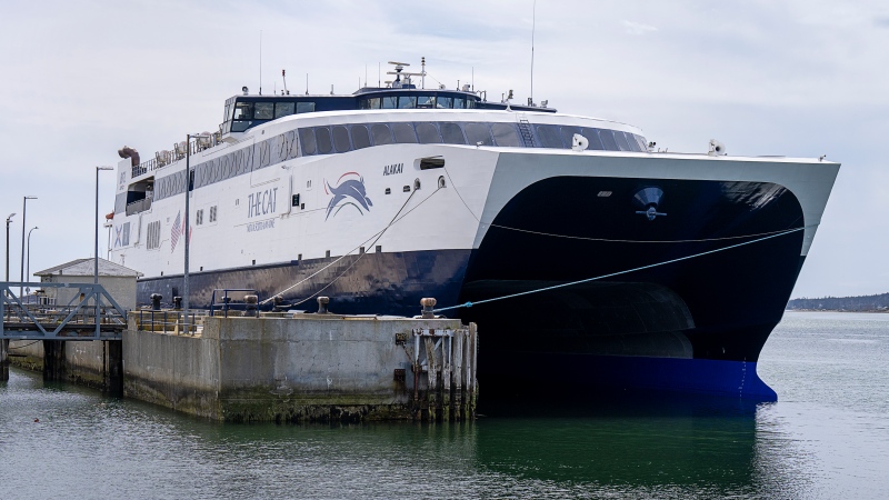The Cat, a fast ocean-going catamaran car and passenger ferry, is berthed in Yarmouth, N.S on Saturday, May 7, 2022. The vessel provides international ferry service between Yarmouth and Maine. THE CANADIAN PRESS/Andrew Vaughan