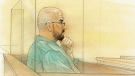 In this courtroom sketch from Monday, Jan. 11, 2010, Shareef Abdelhaleem is seen on the first day of his trial in an Ontario Court of Justice courthouse in Brampton, Ont.