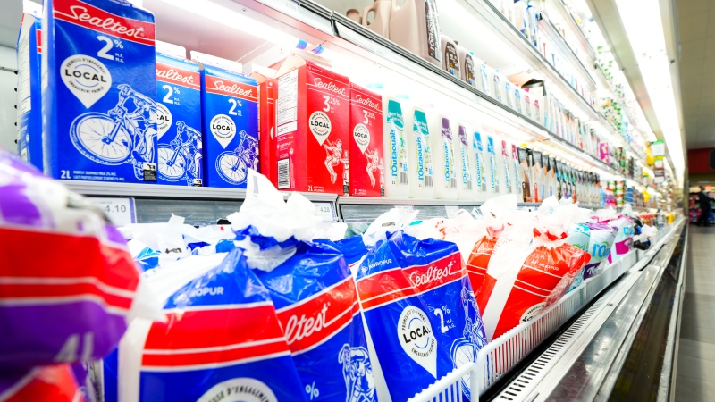 Milk and dairy products are displayed for sale at a grocery store in Aylmer, Que., on Thursday, May 26, 2022. THE CANADIAN PRESS/Sean Kilpatrick 