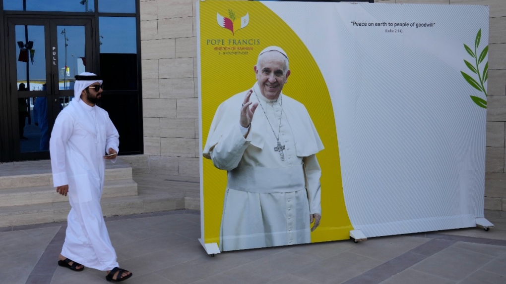 Pope Francis on a poster in Manama, Bahrain