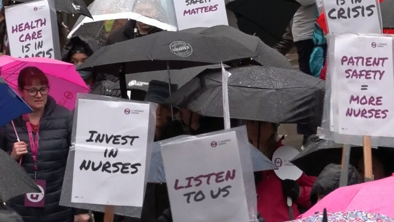 Hundreds of nurses from across B.C. braved the heavy rain Friday to take part in an awareness rally. 