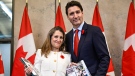 Prime Minister Justin Trudeau and Deputy Prime Minister and Minister of Finance Chrystia Freeland pose for a photo before the tabling of the Fall Economic Statement in the House of Commons on Parliament Hill in Ottawa, on Thursday, Nov. 3, 2022. THE CANADIAN PRESS/Justin Tang