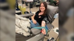 Em donates blood as a part of the 2022 Hero in You campaign in November 2022. (Source: @emmaelizaabth/Twitter)