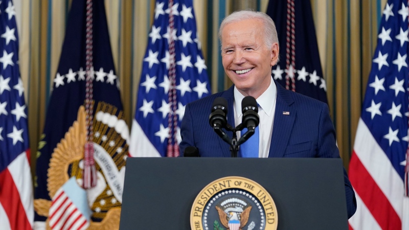 U.S. President Joe Biden speaks in the State Dining Room of the White House in Washington, Wednesday, Nov. 9, 2022. (AP Photo/Susan Walsh) 