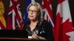 Green Party leadership candidate Elizabeth May speaks during a press conference on Parliament Hill in Ottawa on Thursday, Sept. 29, 2022. THE CANADIAN PRESS/Sean Kilpatrick