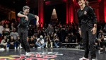 Calgary break dancer Sasha Fox (left) competing in New York on Nov. 10, 2022. A collection of Calgary breakers will compete Saturday night to join Fox in Toronto for the Red Bull BC One national finals at the end of May. (Photo courtesy Red Bull)