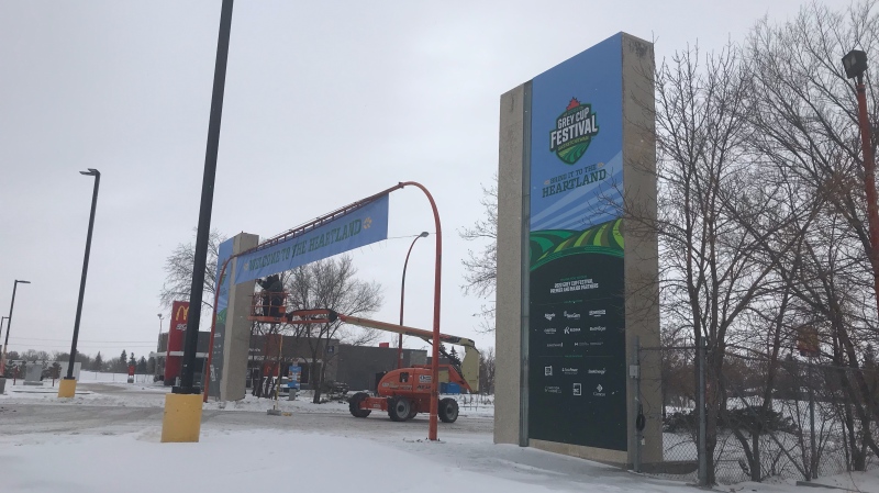 Finishing touches are being put on REAL District ahead of the Grey Cup Festival. (Stefanie Davis/CTV News)
